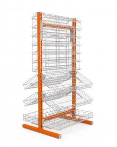 Стойка двухсторонняя (6 корзин + 2 наклонных блока 7 полок) (ДхГхВ) 736х650х1500