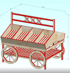 Развал для фруктов и овощей островной в виде телеги