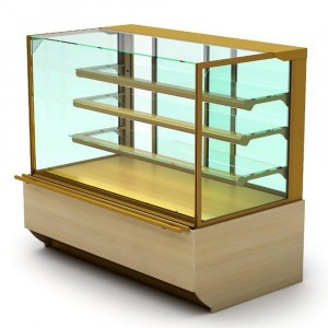 Кондитерская витрина Soul золотая, отделка светлым деревом 938