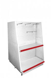 Стеллаж двусторонний островной с двумя боковыми стенками и перфорацией