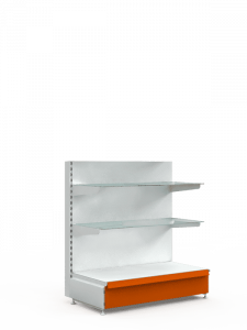 Торговый стеллаж со стеклянными полками низкий