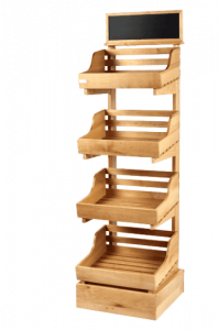 Узкая стойка деревянная с топпером и четырьмя полками
